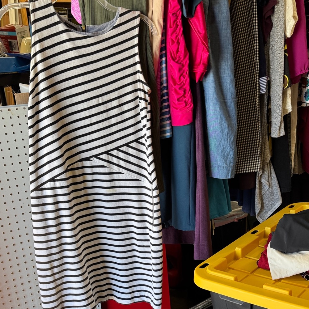 Talbots Gray and White Striped Dress
